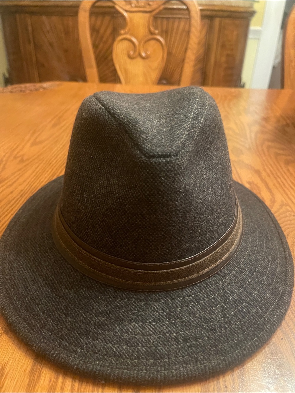 Classic Men's Wool Fedora Hat in Dark Gray with Brown Band